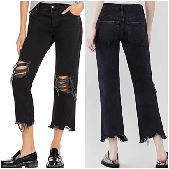 Free People Maggie Mid Rise Straight Jeans Cropped Distressed Ripped Sz 29 - Picture 1 of 12